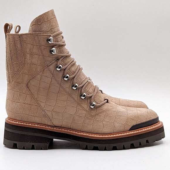 Marc Fisher Women Lizzie 2 Croc Print Lace-up Platform Cream Combat Boots Sz 8 - Picture 2 of 7